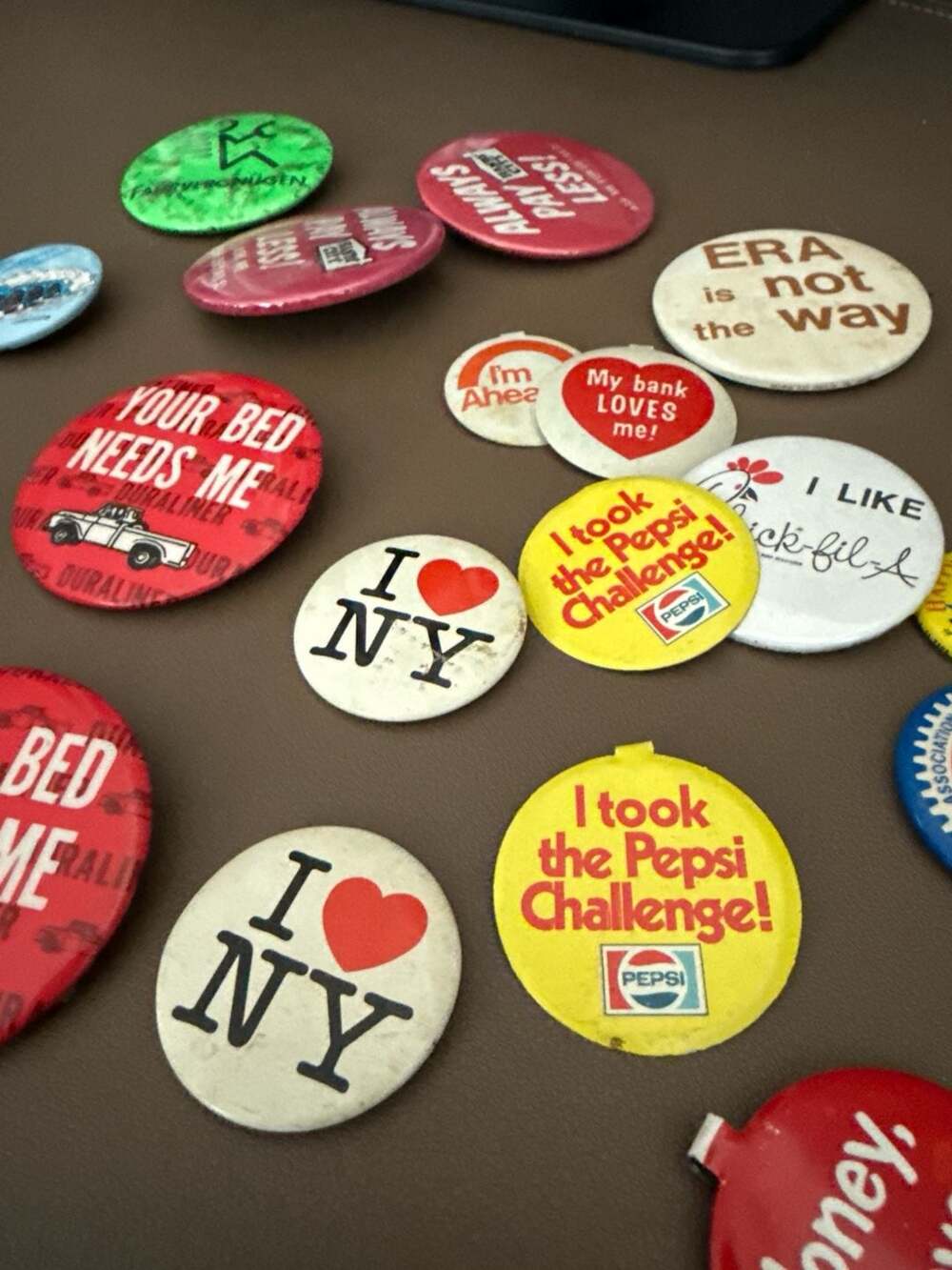Vintage Pinback Button Lot - I Love NY, Pepsi Challenge, Chick-fil-A, Advertisin
